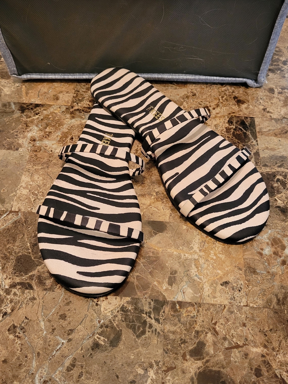 TKEES Zebra-Print Slide Sandals in Black & White